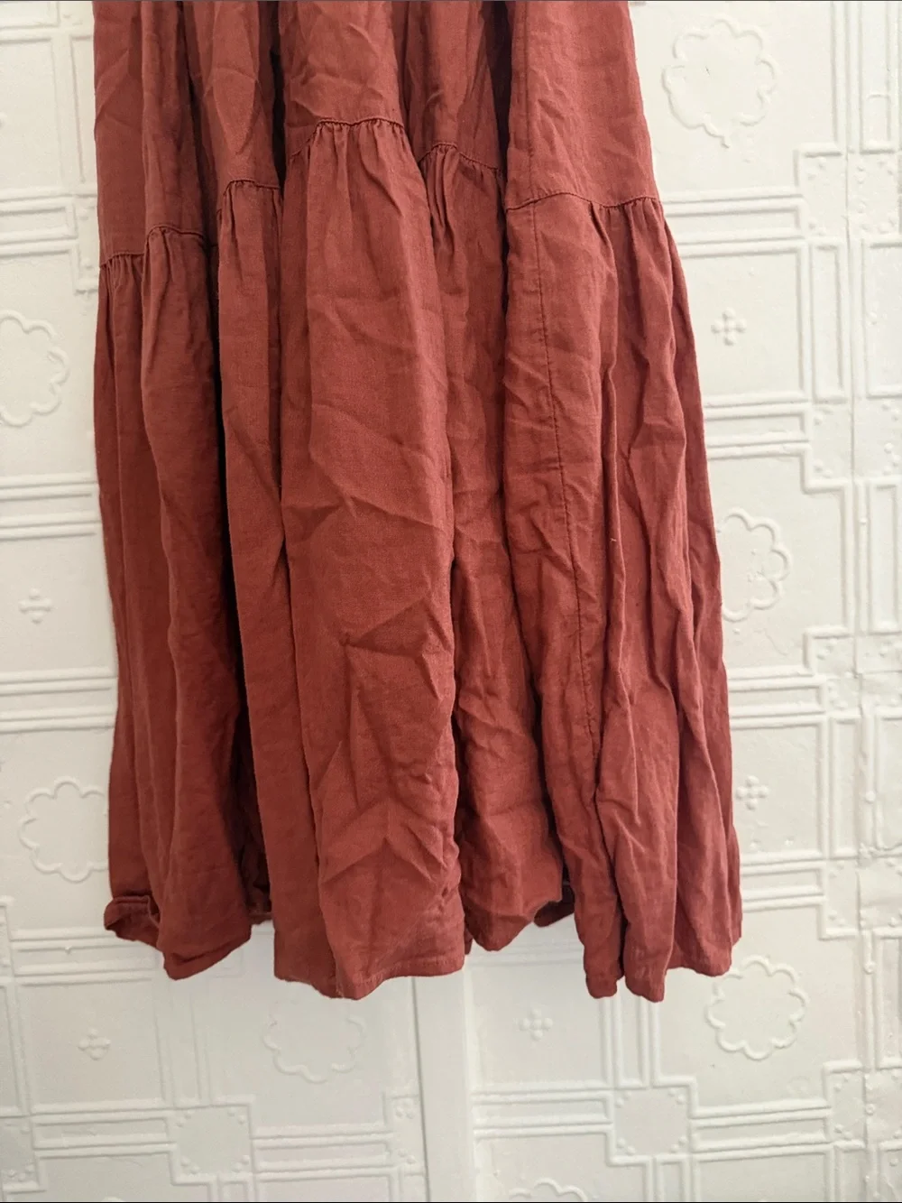 Abercrombie & Fitch Linen Blend Button-Front Maxi Dress Rust Brown XS